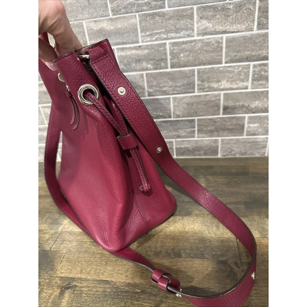 Kate Spade Marti Shoulder Bucket Drawstring Bag Deep‎ Berry Pebbled Leather